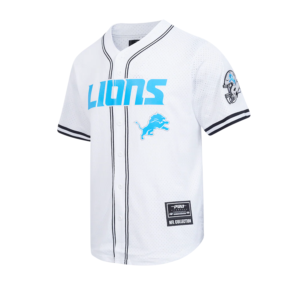 NFL DETROIT LIONS MEN'S MESH BUTTON DOWN SHIRT (WHITE/BLACK/WHITE) - Image 2