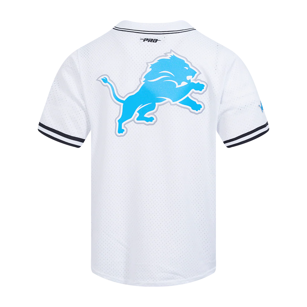 NFL DETROIT LIONS MEN'S MESH BUTTON DOWN SHIRT (WHITE/BLACK/WHITE) - Image 3