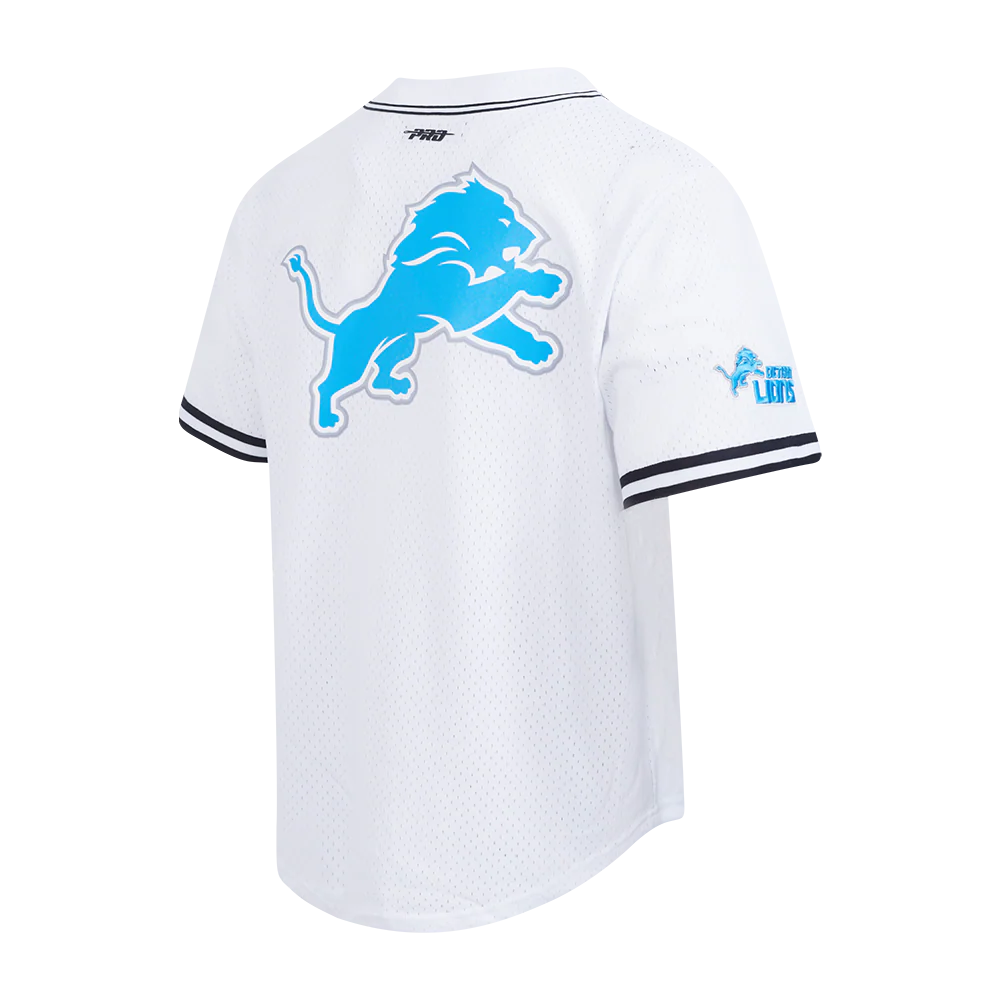 NFL DETROIT LIONS MEN'S MESH BUTTON DOWN SHIRT (WHITE/BLACK/WHITE) - Image 4
