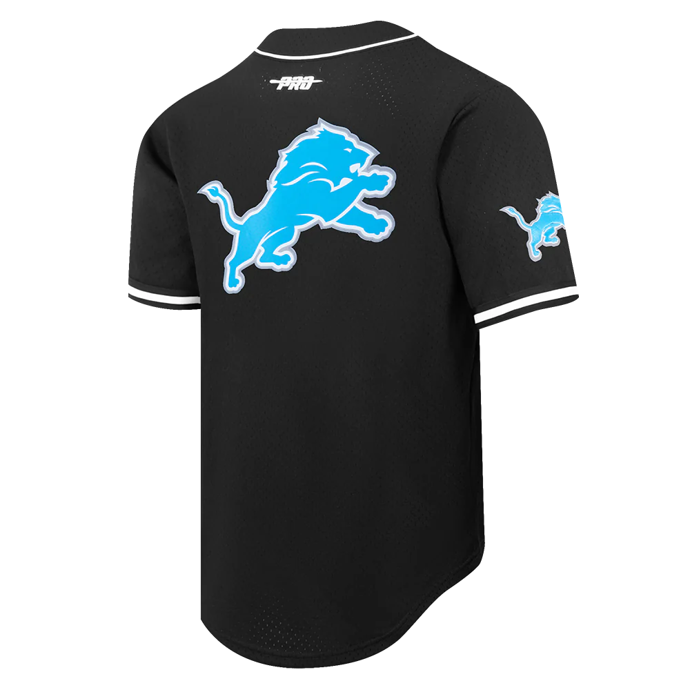 NFL DETROIT LIONS AMON RA ST. BROWN #14 CLASSIC MESH PNN MEN'S MESH BUTTON DOWN SHIRT (BLACK) - Image 4