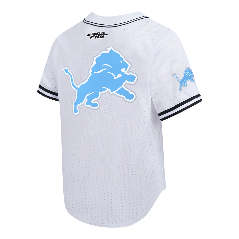 NFL DETROIT LIONS AMON RA ST. BROWN #14 CLASSIC MESH PNN MEN'S MESH BUTTON DOWN SHIRT (WHITE/BLACK/WHITE) - Image 4