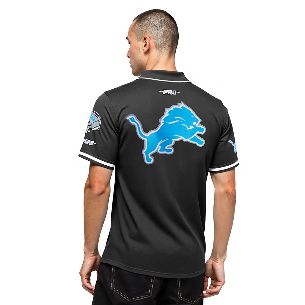 NFL DETROIT LIONS JARED GOFF #16 CLASSIC MESH PNN MEN'S MESH BUTTON DOWN SHIRT (BLACK) - Image 2