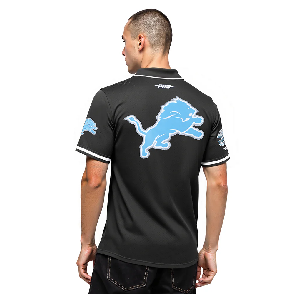 NFL DETROIT LIONS AIDAN HUTCHINSON #97 CLASSIC MESH PNN MEN'S MESH BUTTON DOWN SHIRT (BLACK) - Image 2