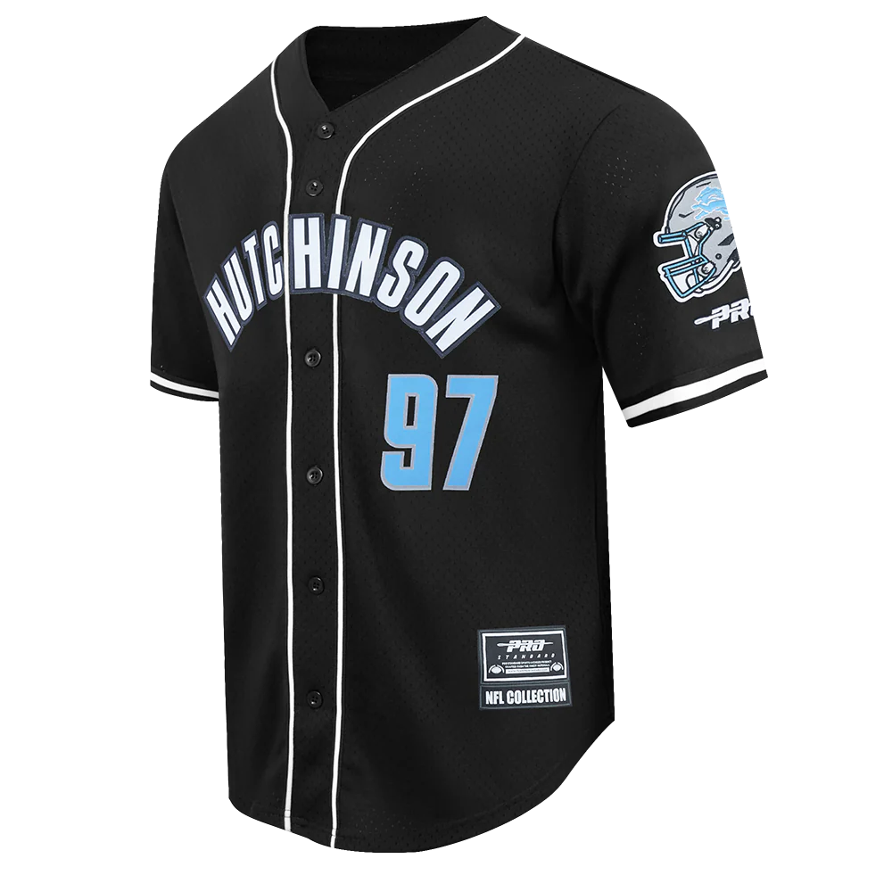 NFL DETROIT LIONS AIDAN HUTCHINSON #97 CLASSIC MESH PNN MEN'S MESH BUTTON DOWN SHIRT (BLACK) - Image 3