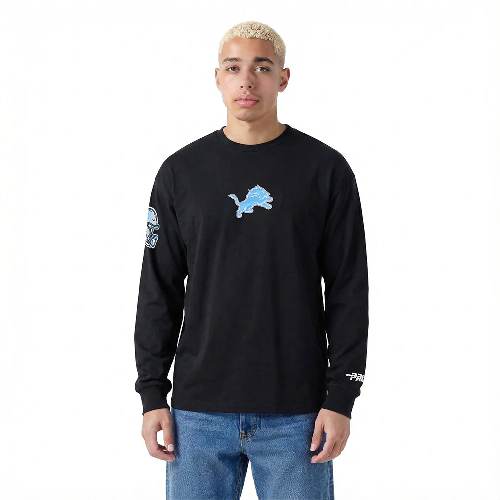 NFL DETROIT LIONS LIVING LARGE MEN'S DROP SHOULDER LS TEE (BLACK)