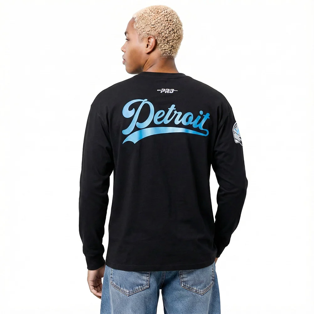 NFL DETROIT LIONS LIVING LARGE MEN'S DROP SHOULDER LS TEE (BLACK) - Image 2