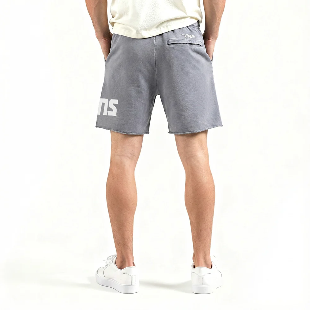 NFL DETROIT LIONS STREET TEAM MEN'S ENZYME WASH FT CUT-OFF SHORT (WASHED GREY) - Image 2