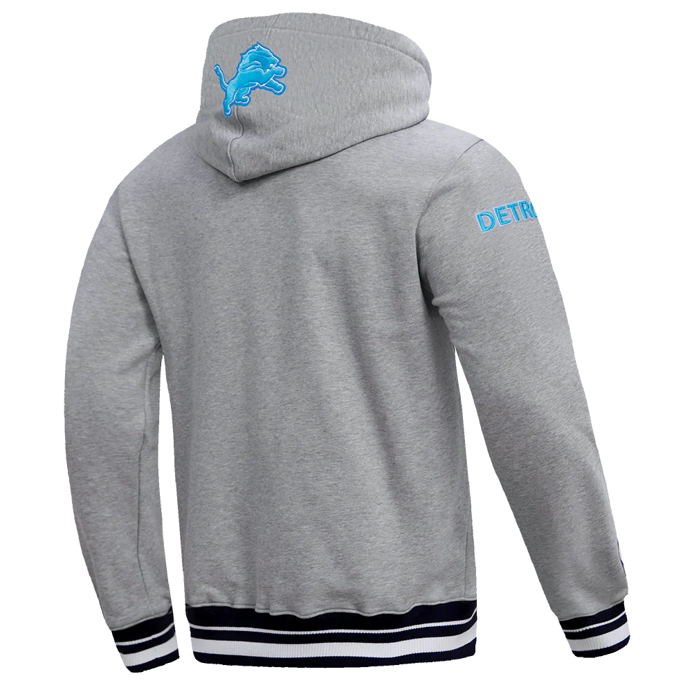 NFL DETROIT LIONS SCRIPT TAIL MEN'S RIB FLEECE PULLOVER HOODIE (HEATHER GRAY/BLACK) - Image 3