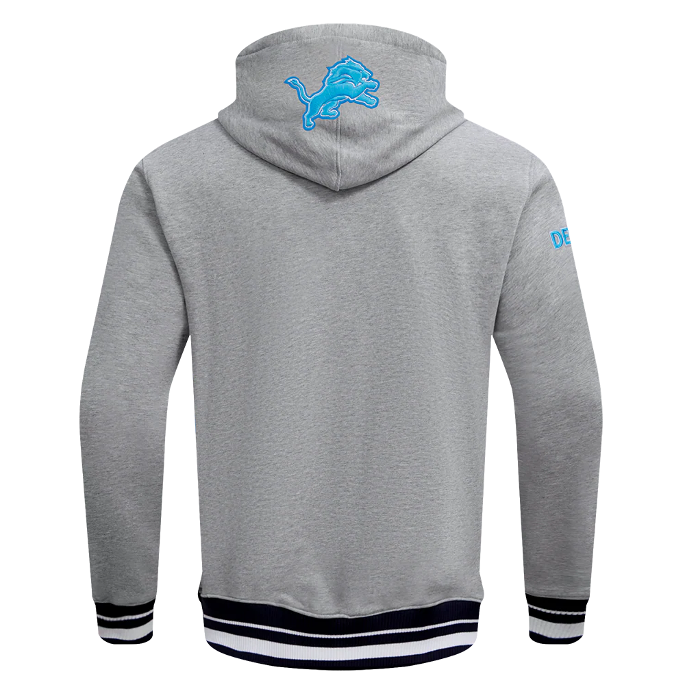 NFL DETROIT LIONS SCRIPT TAIL MEN'S RIB FLEECE PULLOVER HOODIE (HEATHER GRAY/BLACK) - Image 4