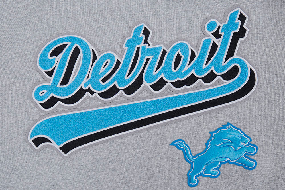 NFL DETROIT LIONS SCRIPT TAIL MEN'S RIB FLEECE PULLOVER HOODIE (HEATHER GRAY/BLACK) - Image 8