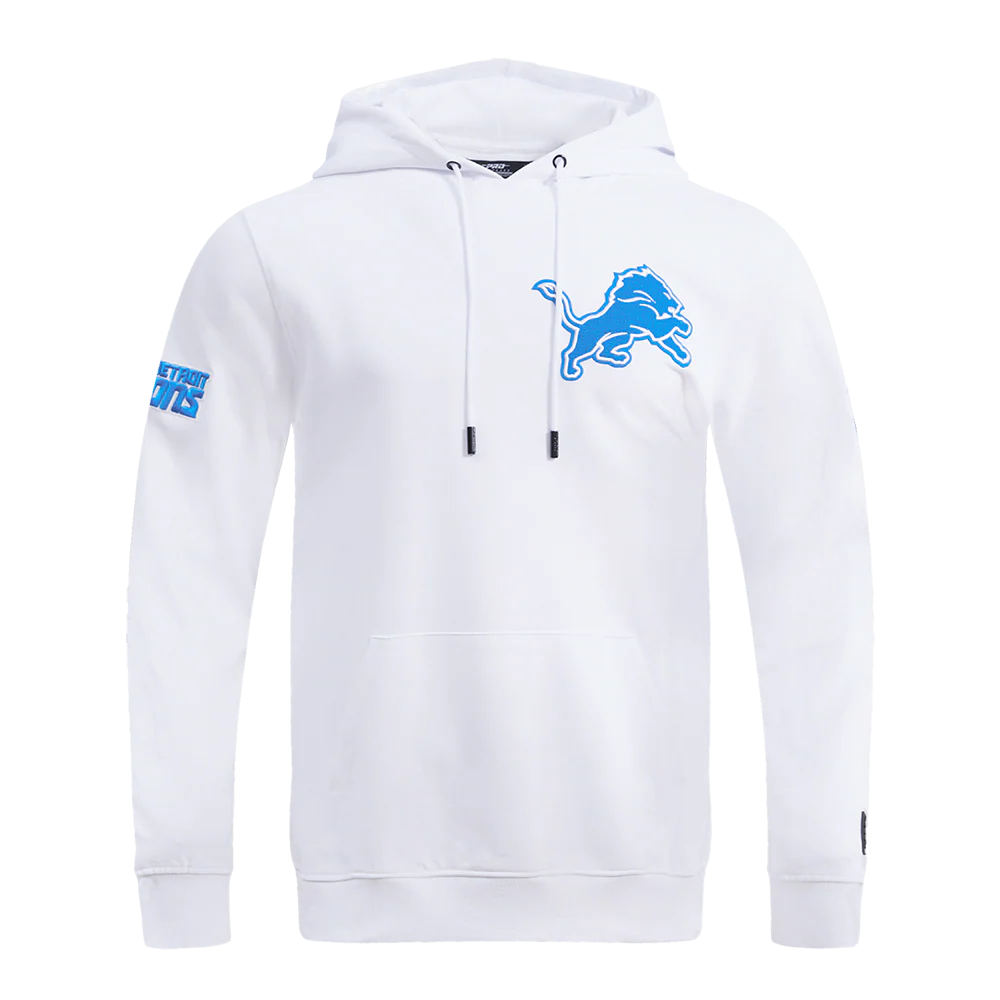 NFL DETROIT LIONS CLASSIC CHENILLE MEN'S DOUBLE KNIT PULLOVER HOODIE (WHITE)