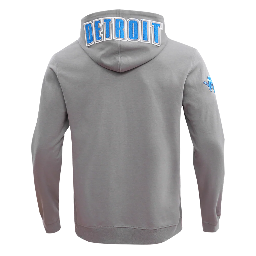 NFL DETROIT LIONS CLASSIC CHENILLE MEN'S DK FULL ZIP PULLOVER HOODIE (GRAY) - Image 3