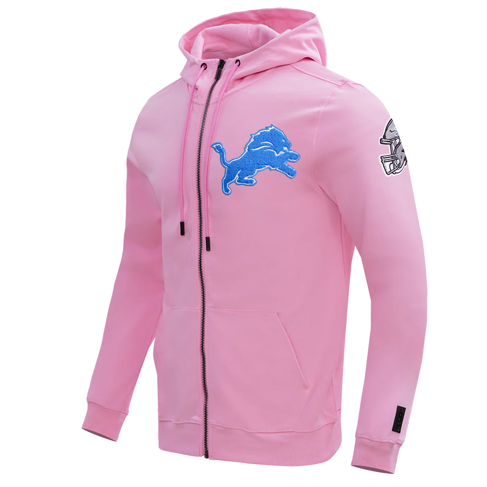 NFL DETROIT LIONS CLASSIC CHENILLE MEN'S FULL ZIP PULLOVER HOODIE (PINK) - Image 2