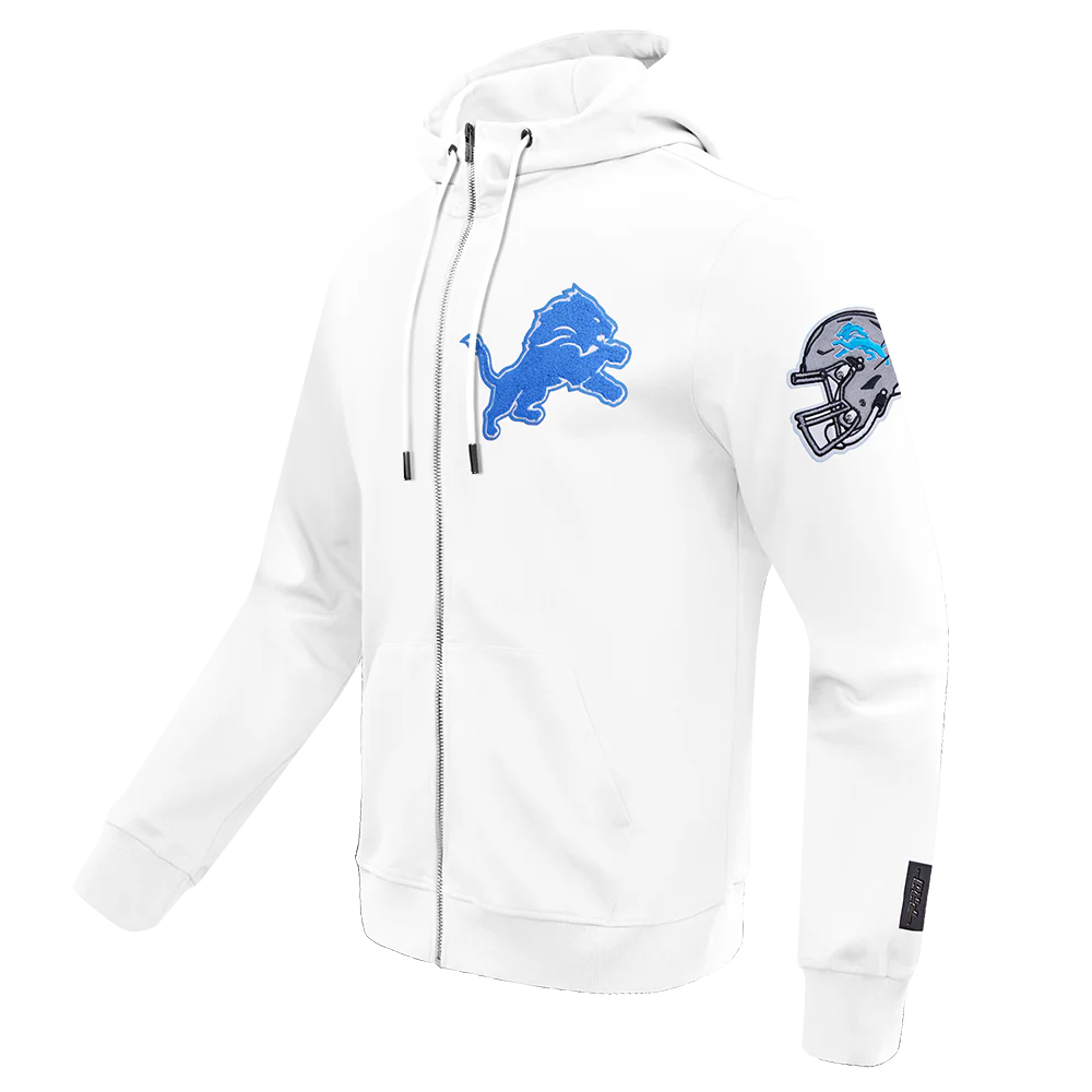 NFL DETROIT LIONS CLASSIC CHENILLE MEN'S DOUBLE KNIT  FULL ZIP PULLOVER HOODIE (WHITE) - Image 2