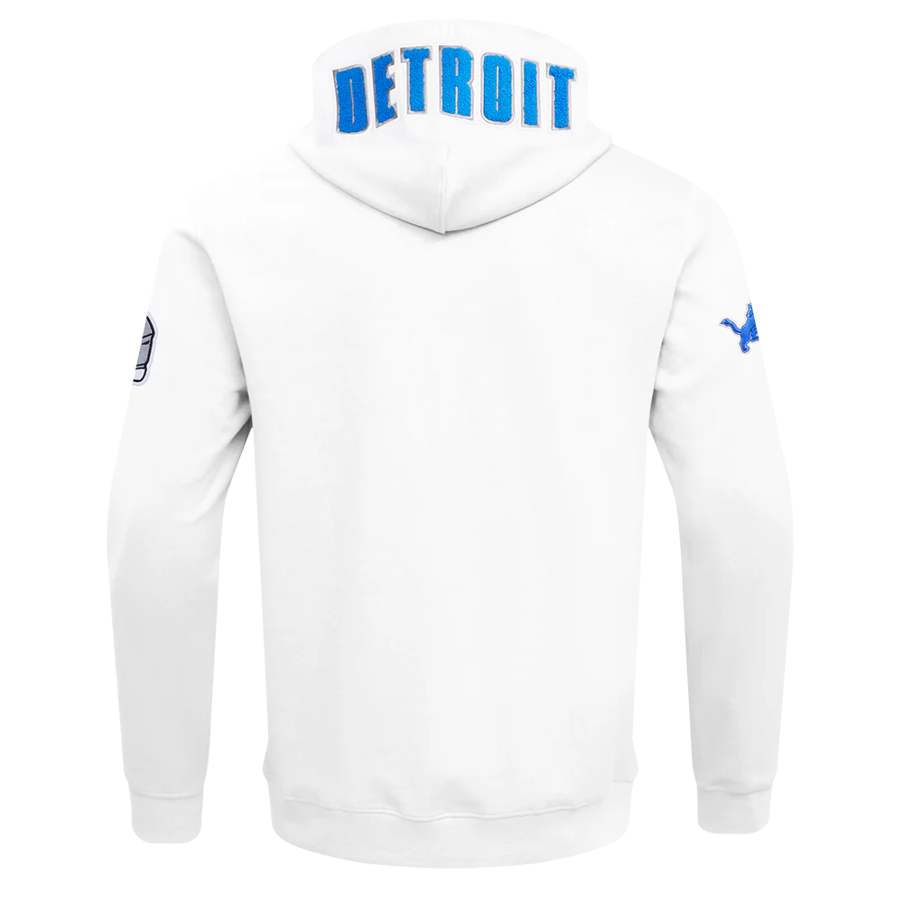 NFL DETROIT LIONS CLASSIC CHENILLE MEN'S DOUBLE KNIT  FULL ZIP PULLOVER HOODIE (WHITE) - Image 3