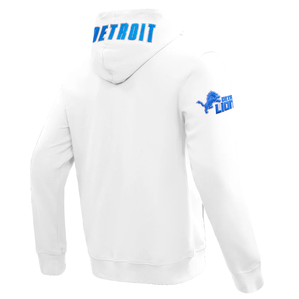 NFL DETROIT LIONS CLASSIC CHENILLE MEN'S DOUBLE KNIT  FULL ZIP PULLOVER HOODIE (WHITE) - Image 4