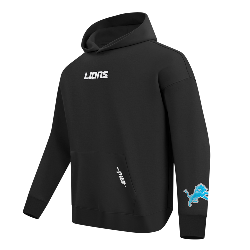 NFL DETROIT LIONS WINGSPAN MEN'S DROP SHOULDER FLEECE PULLOVER HOODIE (BLACK) - Image 5