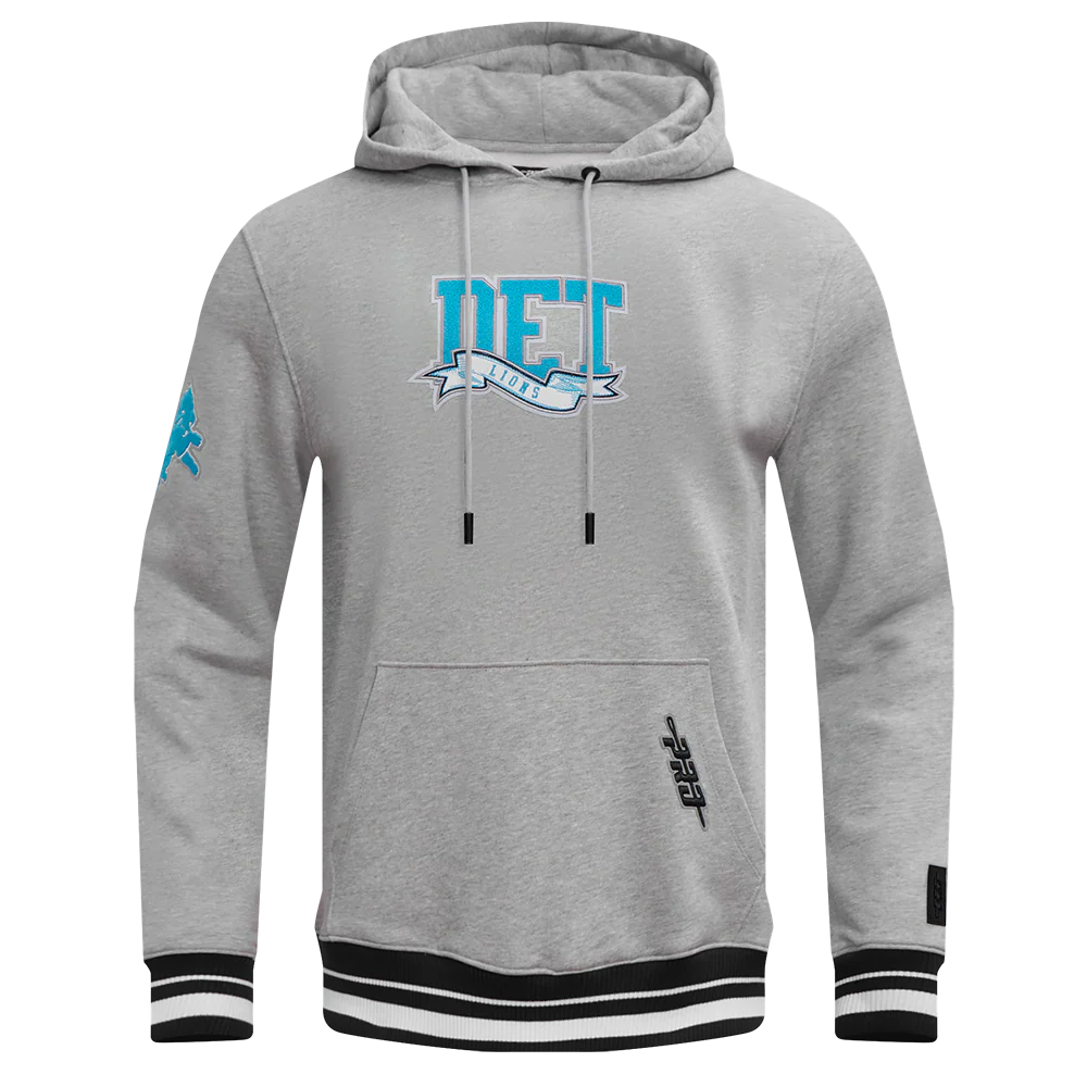 NFL DETROIT LIONS TEAM PENNANTS MEN'S RIB FLEECE PULLOVER HOODIE (HEATHER GRAY/BLACK)