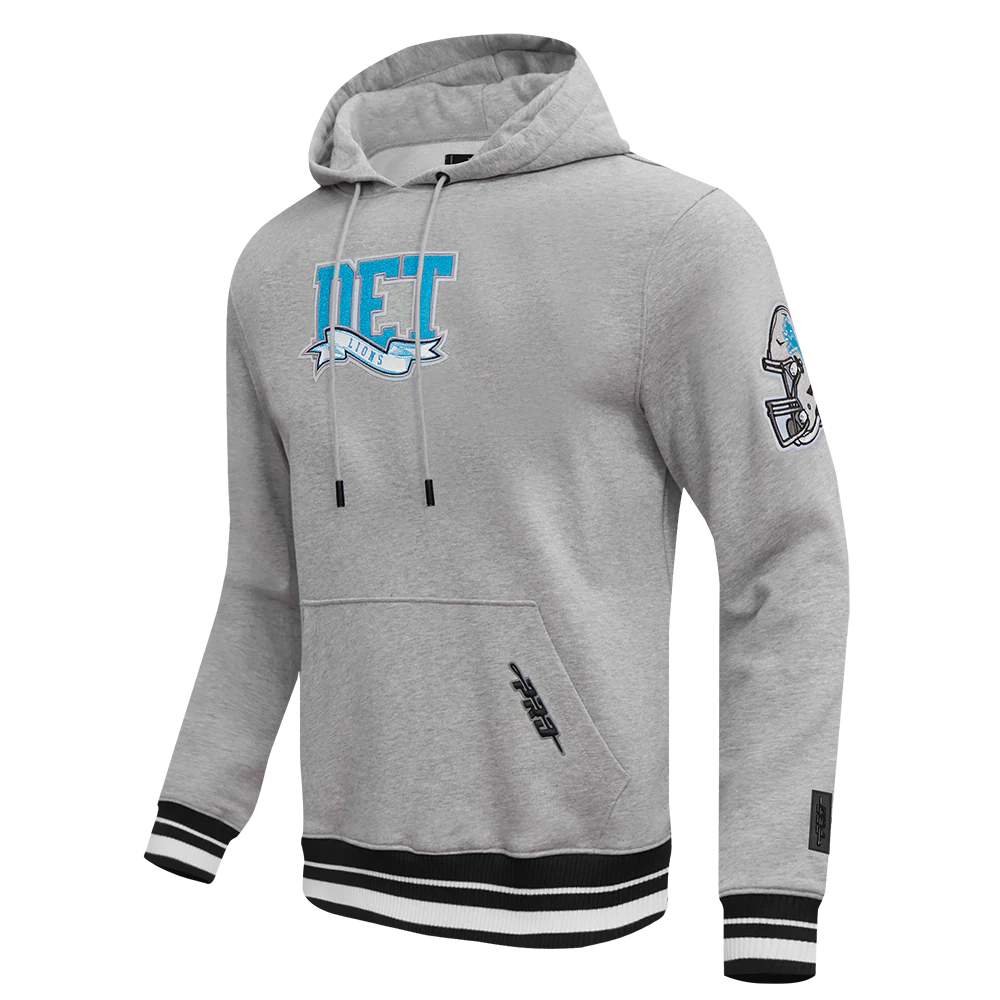 NFL DETROIT LIONS TEAM PENNANTS MEN'S RIB FLEECE PULLOVER HOODIE (HEATHER GRAY/BLACK) - Image 2