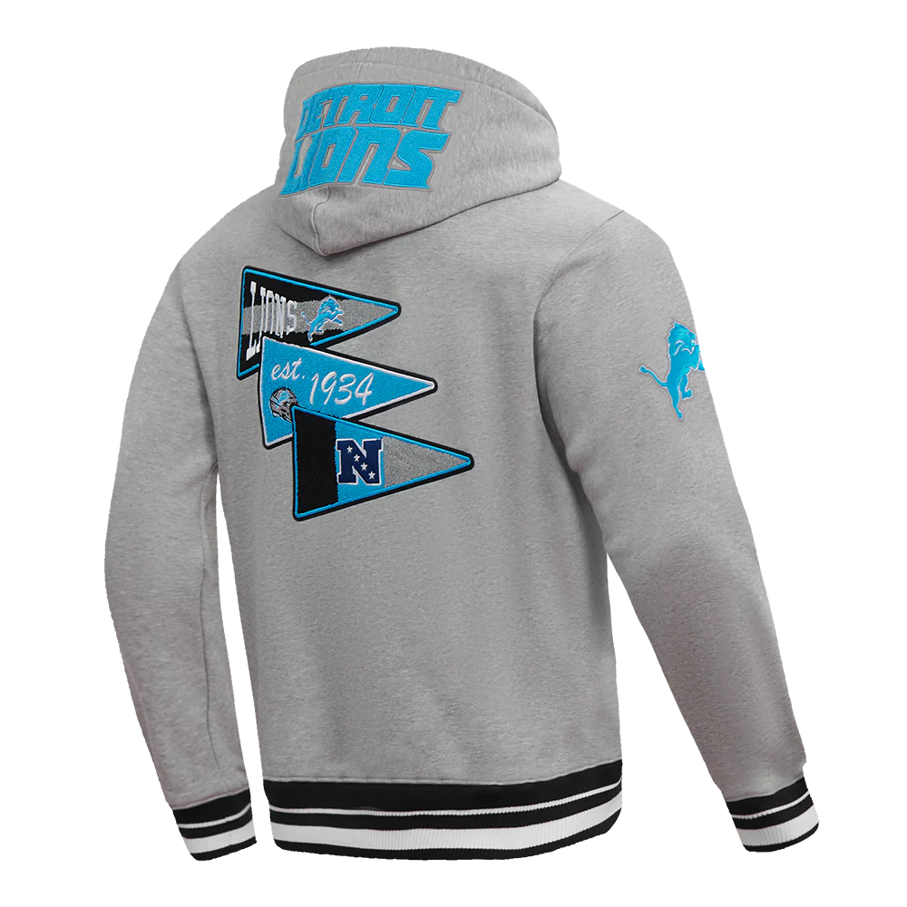 NFL DETROIT LIONS TEAM PENNANTS MEN'S RIB FLEECE PULLOVER HOODIE (HEATHER GRAY/BLACK) - Image 4