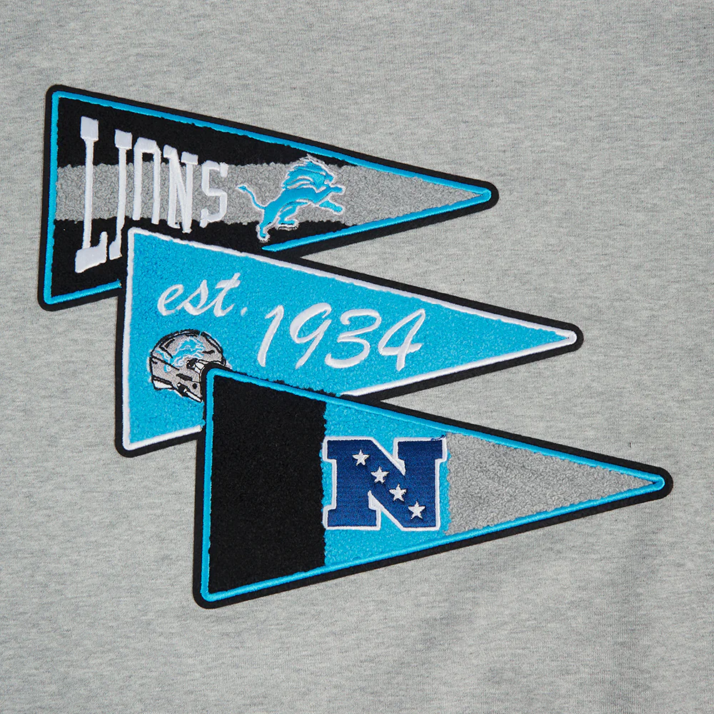NFL DETROIT LIONS TEAM PENNANTS MEN'S RIB FLEECE PULLOVER HOODIE (HEATHER GRAY/BLACK) - Image 8