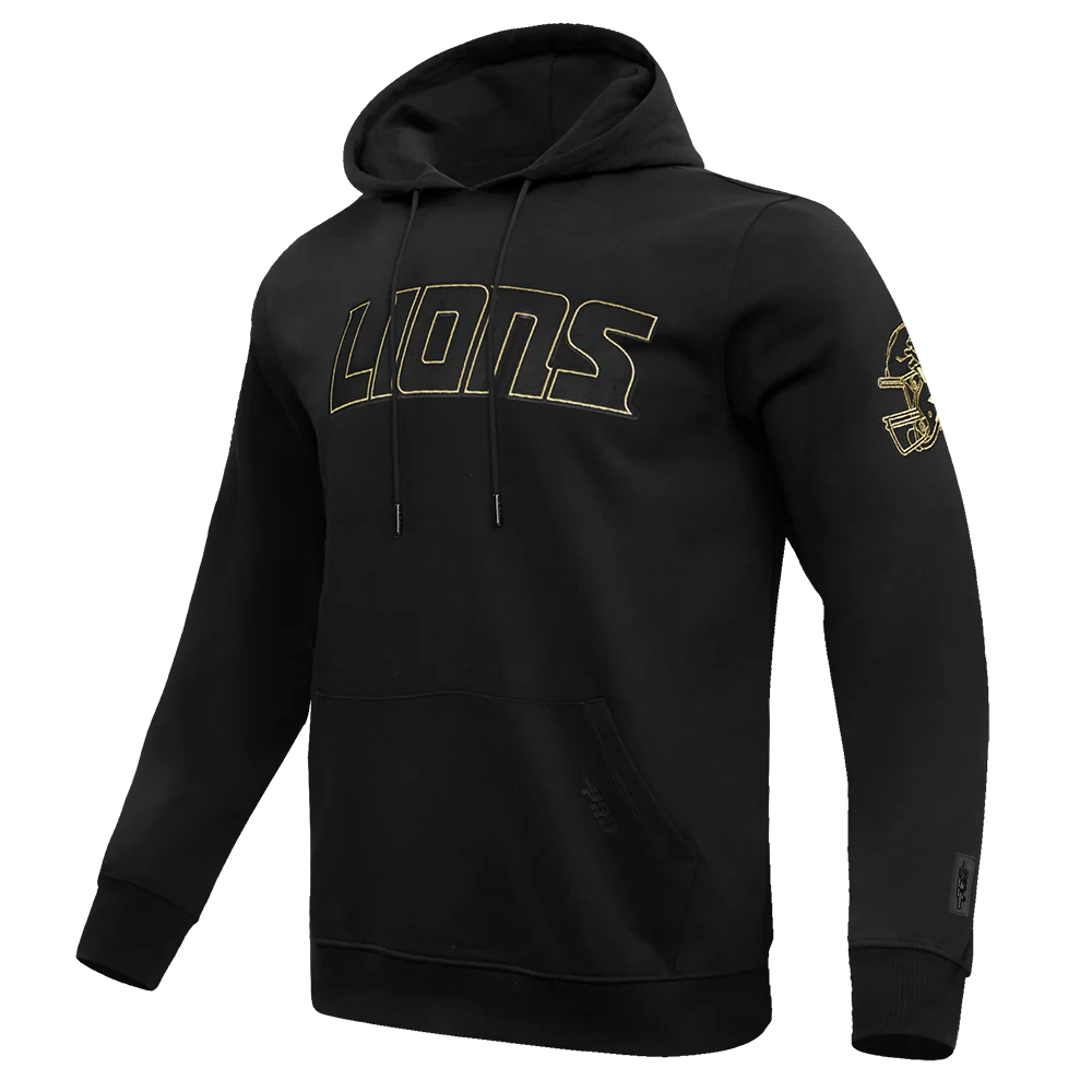 NFL DETROIT LIONS BLACK & GOLD MEN'S DOUBLE KNIT PULLOVER HOODIE (BLACK) - Image 2