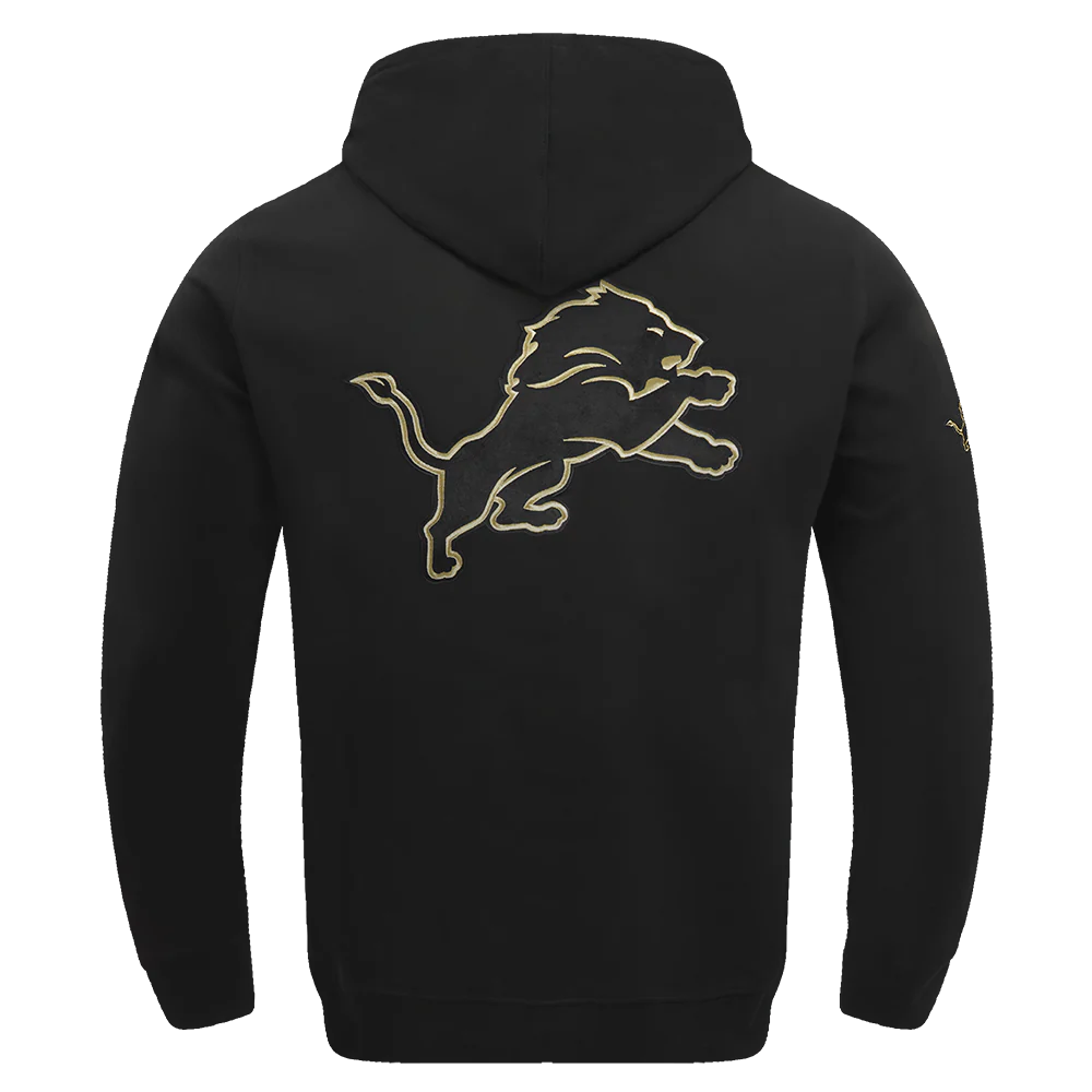 NFL DETROIT LIONS BLACK & GOLD MEN'S DOUBLE KNIT PULLOVER HOODIE (BLACK) - Image 3