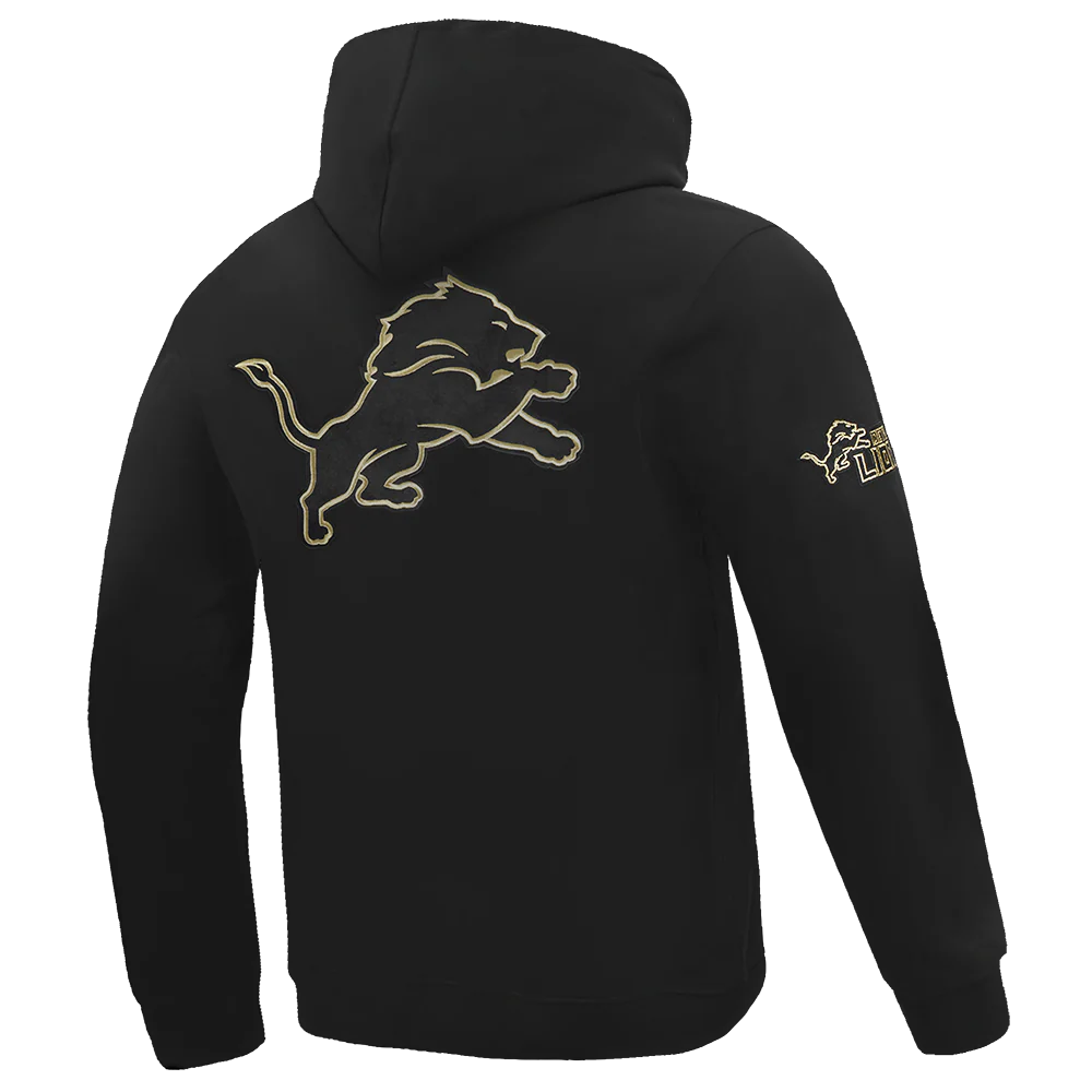 NFL DETROIT LIONS BLACK & GOLD MEN'S DOUBLE KNIT PULLOVER HOODIE (BLACK) - Image 4