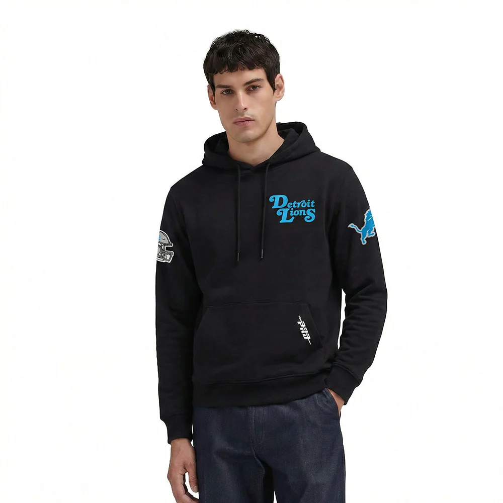 NFL DETROIT LIONS SOUVENIR MEN'S FLEECE PULLOVER HOODIE (BLACK)