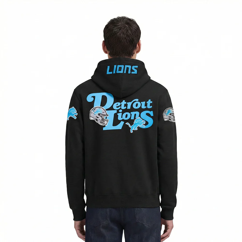 NFL DETROIT LIONS SOUVENIR MEN'S FLEECE PULLOVER HOODIE (BLACK) - Image 2