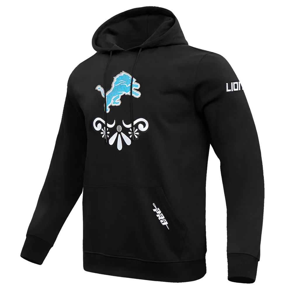 NFL DETROIT LIONS SUGAR SKULL MEN'S FLEECE PULLOVER HOODIE (BLACK) - Image 2