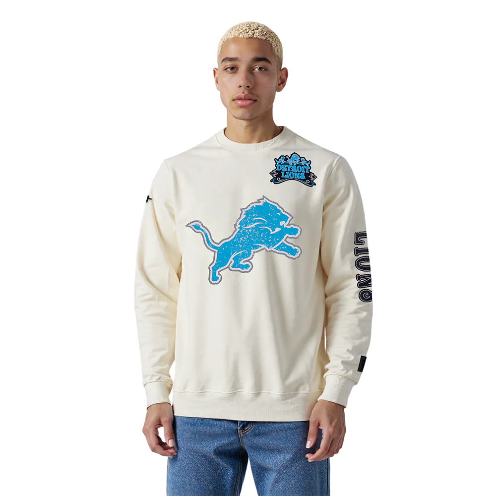 NFL DETROIT LIONS REBEL ATHLETICS MEN'S FLC CREWNECK (EGGSHELL)