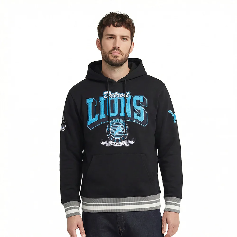NFL DETROIT LIONS TEAM BADGE MEN'S RIB FLC PO HOODIE (BLACK/GRAY)