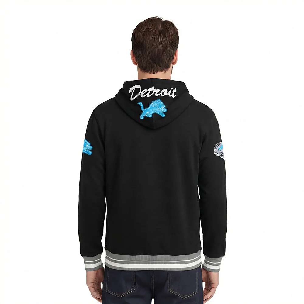 NFL DETROIT LIONS TEAM BADGE MEN'S RIB FLC PO HOODIE (BLACK/GRAY) - Image 2