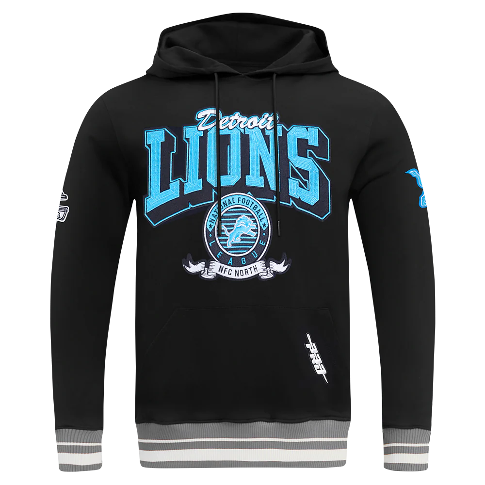 NFL DETROIT LIONS TEAM BADGE MEN'S RIB FLC PO HOODIE (BLACK/GRAY) - Image 5