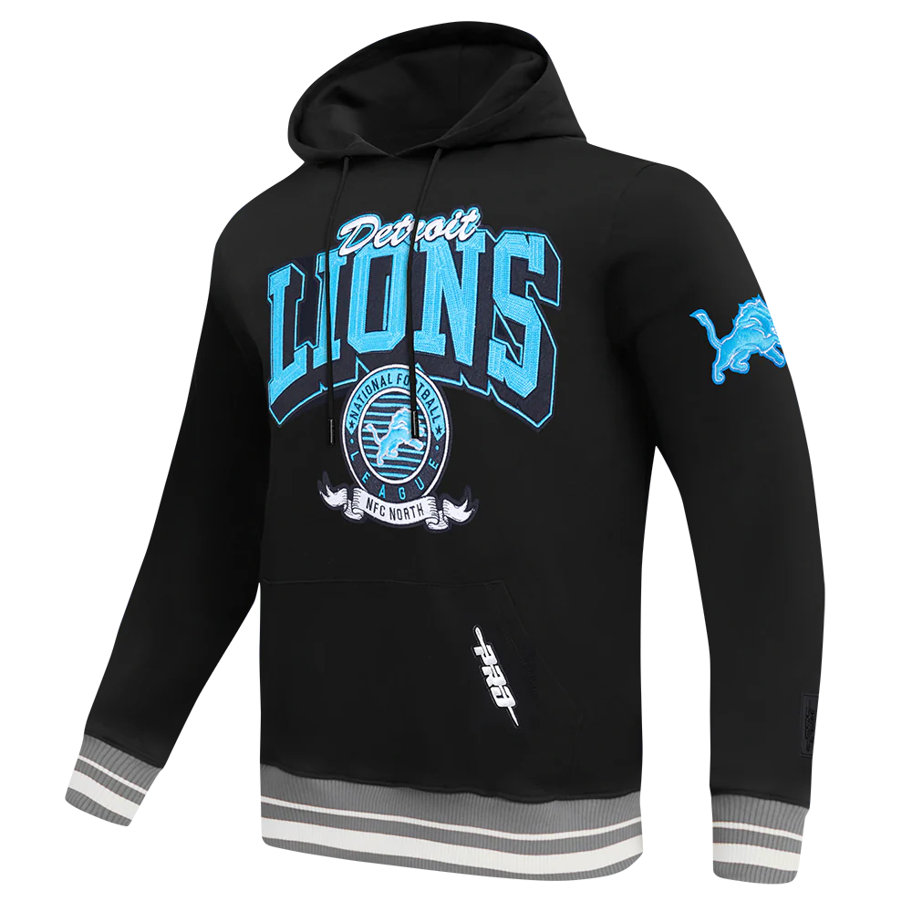 NFL DETROIT LIONS TEAM BADGE MEN'S RIB FLC PO HOODIE (BLACK/GRAY) - Image 6