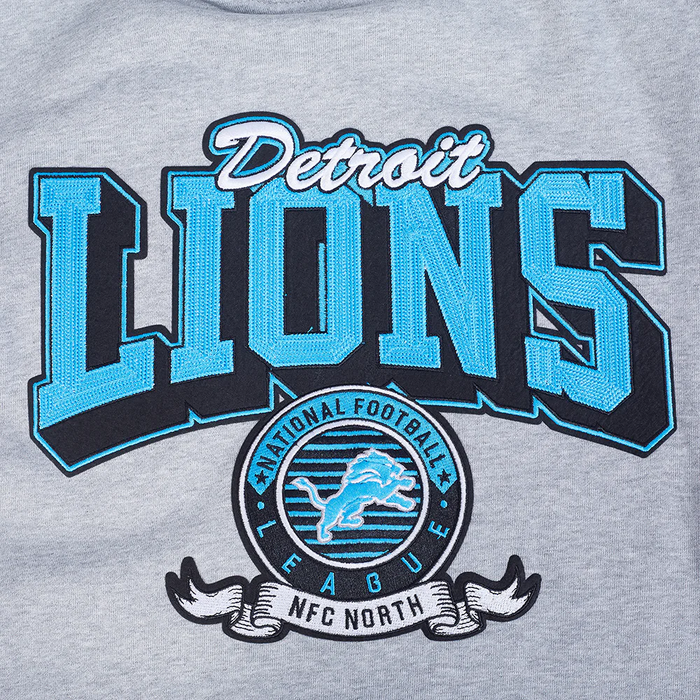 NFL DETROIT LIONS TEAM BADGE MEN'S RIB PO HOODIE (HEATHER GRAY/BLACK) - Image 10