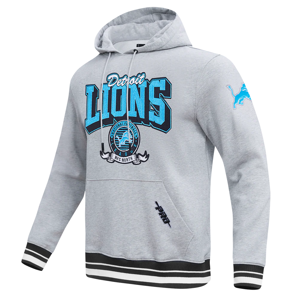 NFL DETROIT LIONS TEAM BADGE MEN'S RIB PO HOODIE (HEATHER GRAY/BLACK) - Image 6