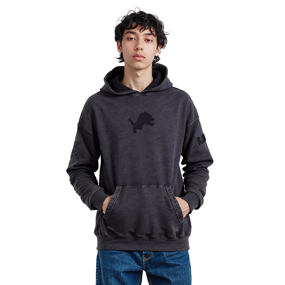 NFL DETROIT LIONS WASHED CLASSIC MEN'S ENZYME WASH DROP SHOULDER FT (WASHED BLACK) - Image 11
