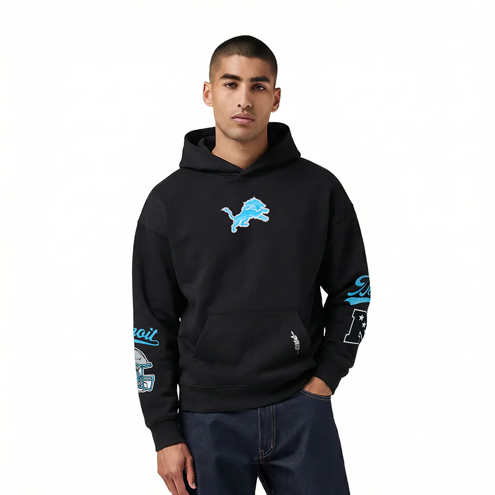NFL DETROIT LIONS LIVING LARGE MEN'S DROP SHOULDER FLC PO HOODIE (BLACK)