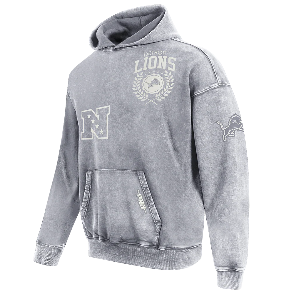 NFL DETROIT LIONS STREET TEAM MEN'S ENZYME WASH DS FT PO HOODIE (WASHED GREY) - Image 3