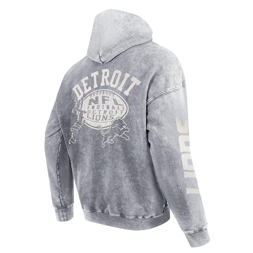 NFL DETROIT LIONS STREET TEAM MEN'S ENZYME WASH DS FT PO HOODIE (WASHED GREY) - Image 4