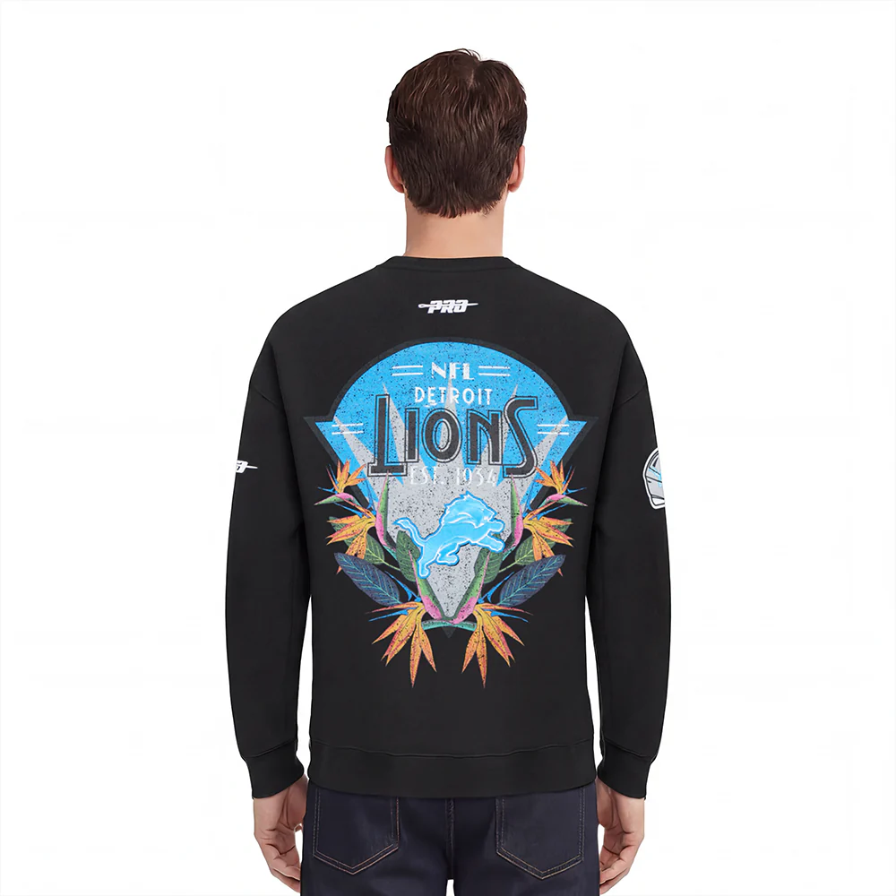 NFL DETROIT LIONS PARADISE MEN'S CREWNECK SWEATSHIRT (BLACK) - Image 2