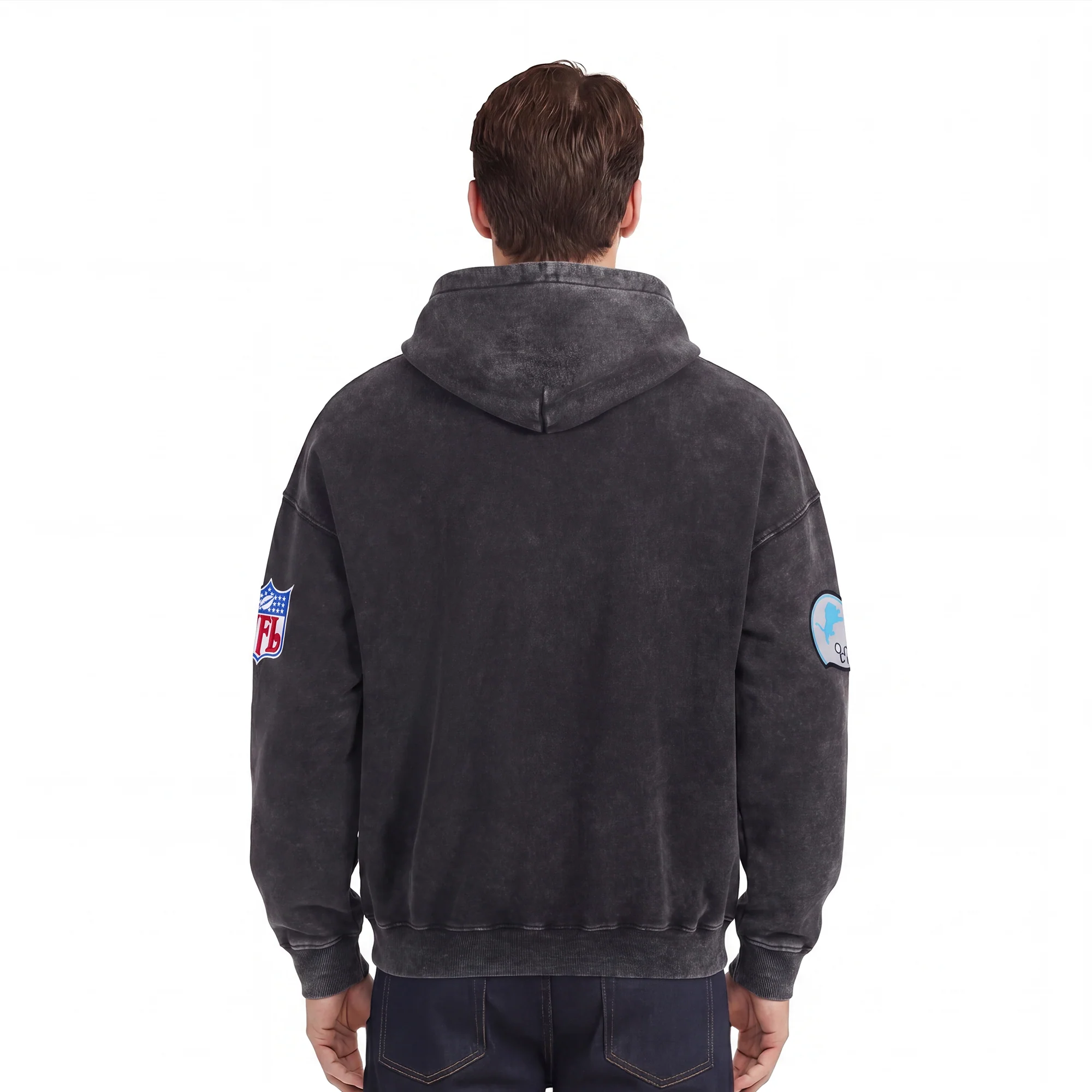NFL DETROIT LIONS FIRST TEAM MEN'S PULL OVER HOODIE (WASHED BLACK) - Image 2