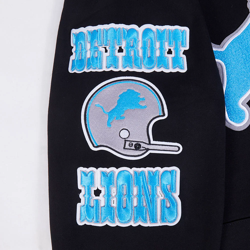 NFL DETROIT LIONS RETRO CLASSIC MEN'S PULLOVER HOODIE (BLACK) - Image 7
