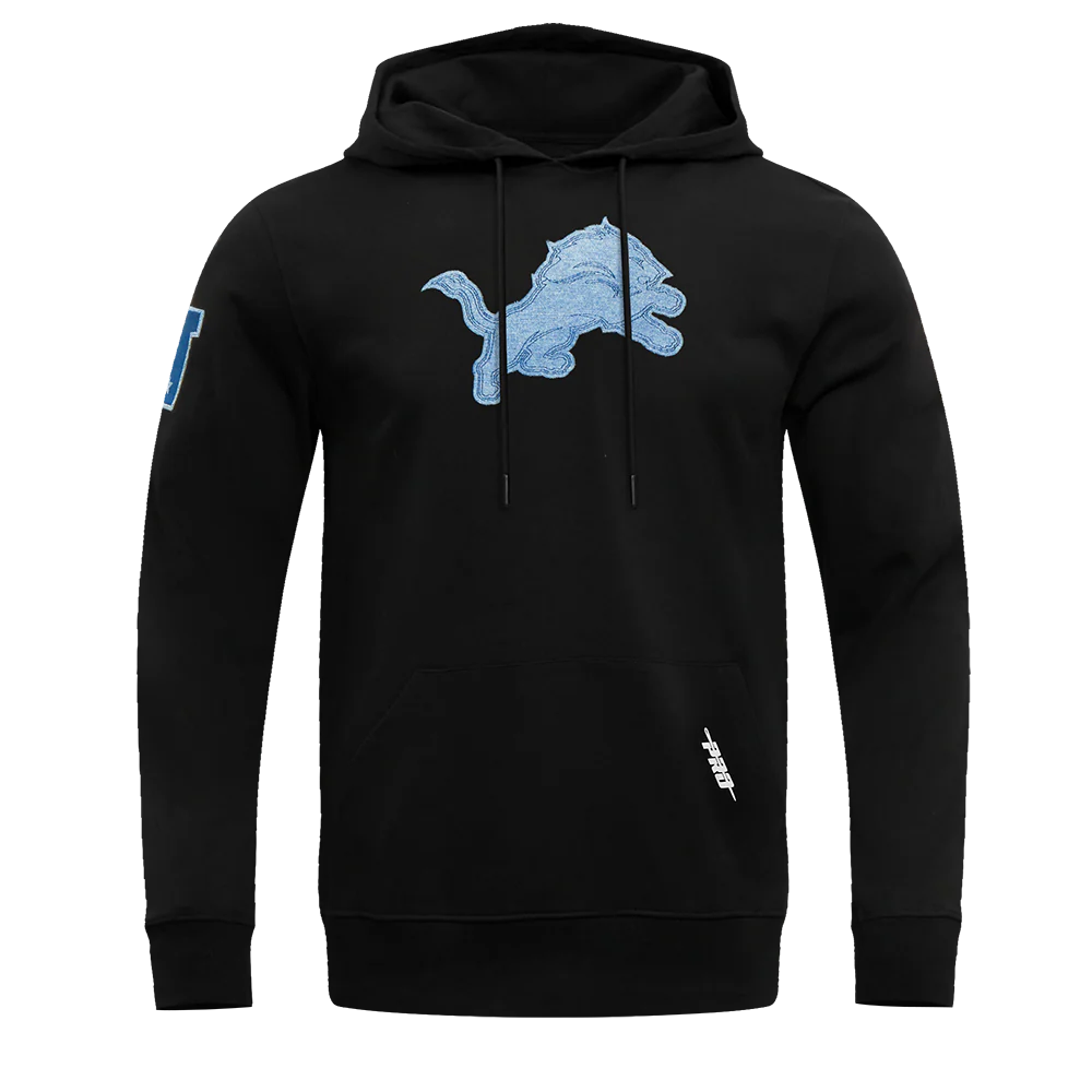 NFL DETROIT LIONS VARSITY BLUES MEN'S PULLOVER HOODIE (BLACK)