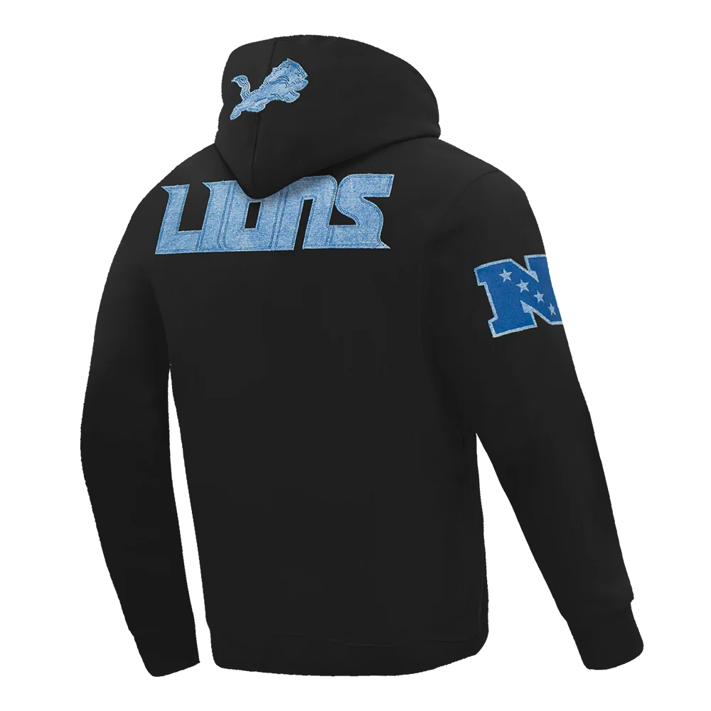 NFL DETROIT LIONS VARSITY BLUES MEN'S PULLOVER HOODIE (BLACK) - Image 4