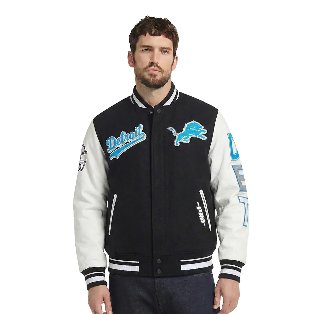 NFL DETROIT LIONS SCRIPT TAIL MEN'S RIB WOOL VARSITY (BLACK/WHITE)