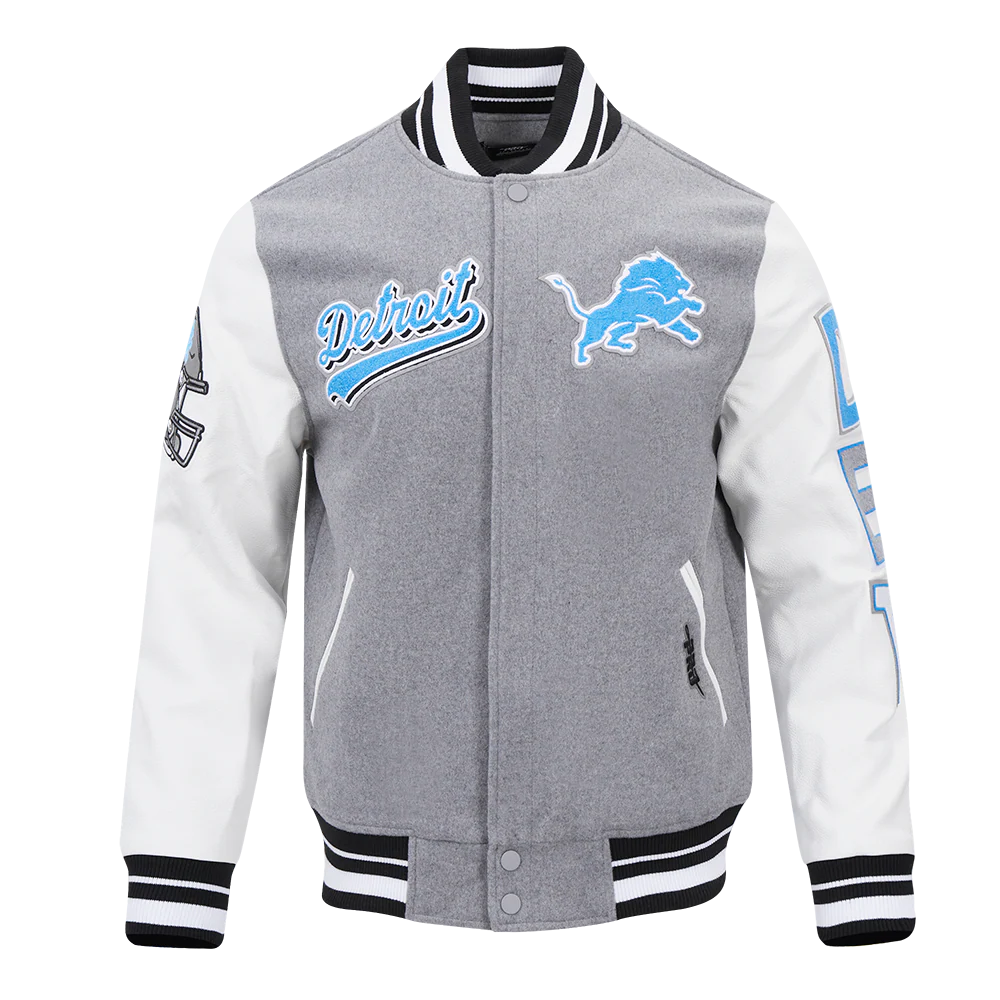 NFL DETROIT LIONS SCRIPT TAIL MEN'S RIB WOOL VARSITY (HEATHER GREY/WHITE/BLACK) - Image 5