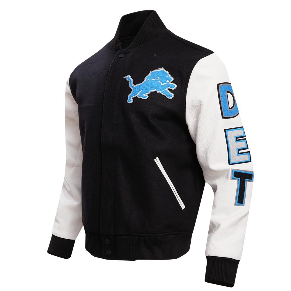 NFL DETROIT LIONS CLASSIC MEN'S WOOL VARSITY JACKET (BLACK/WHITE) - Image 2